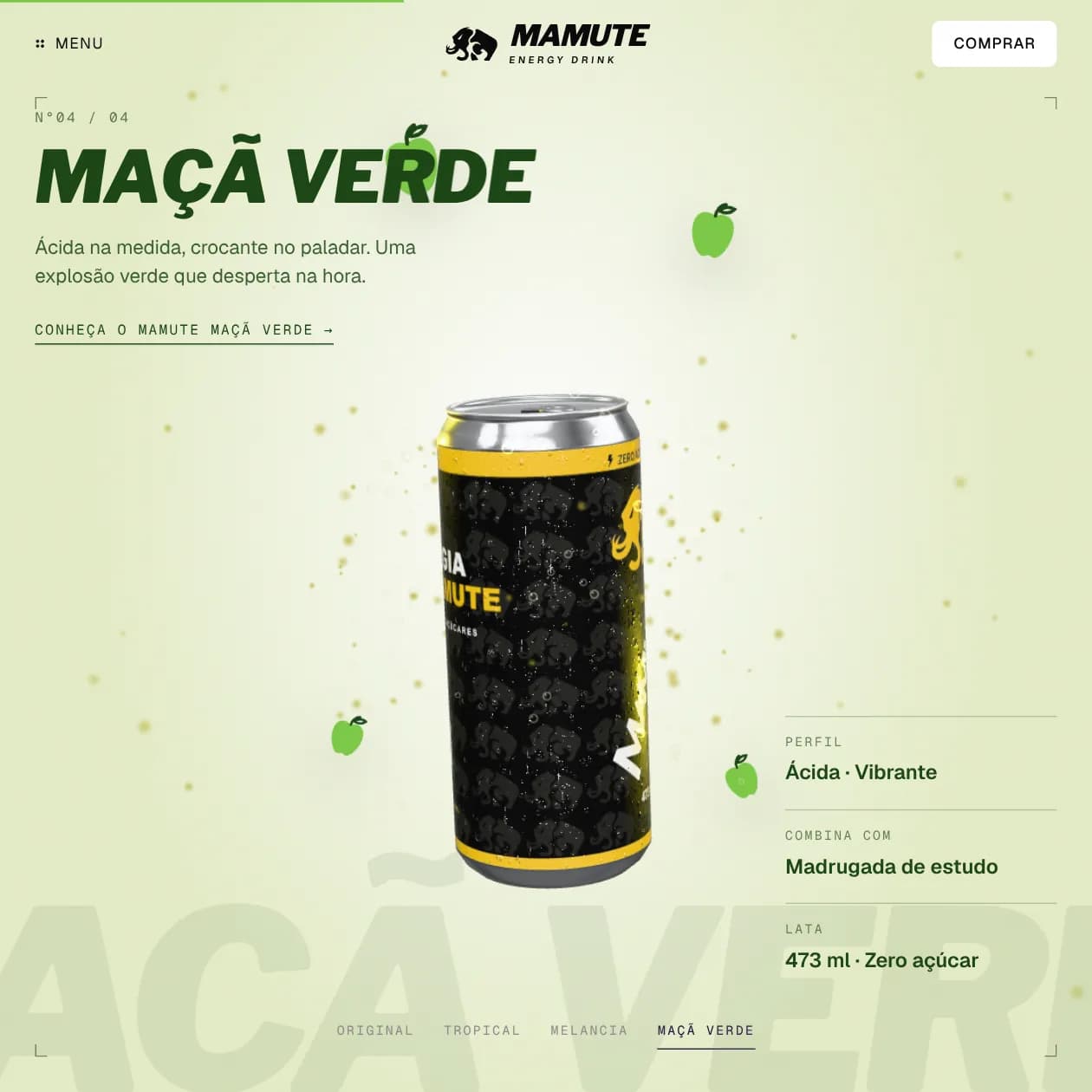 Seção do sabor Maçã Verde