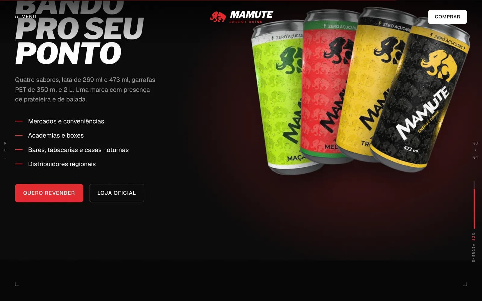 As quatro latas lado a lado na seção para revendedores