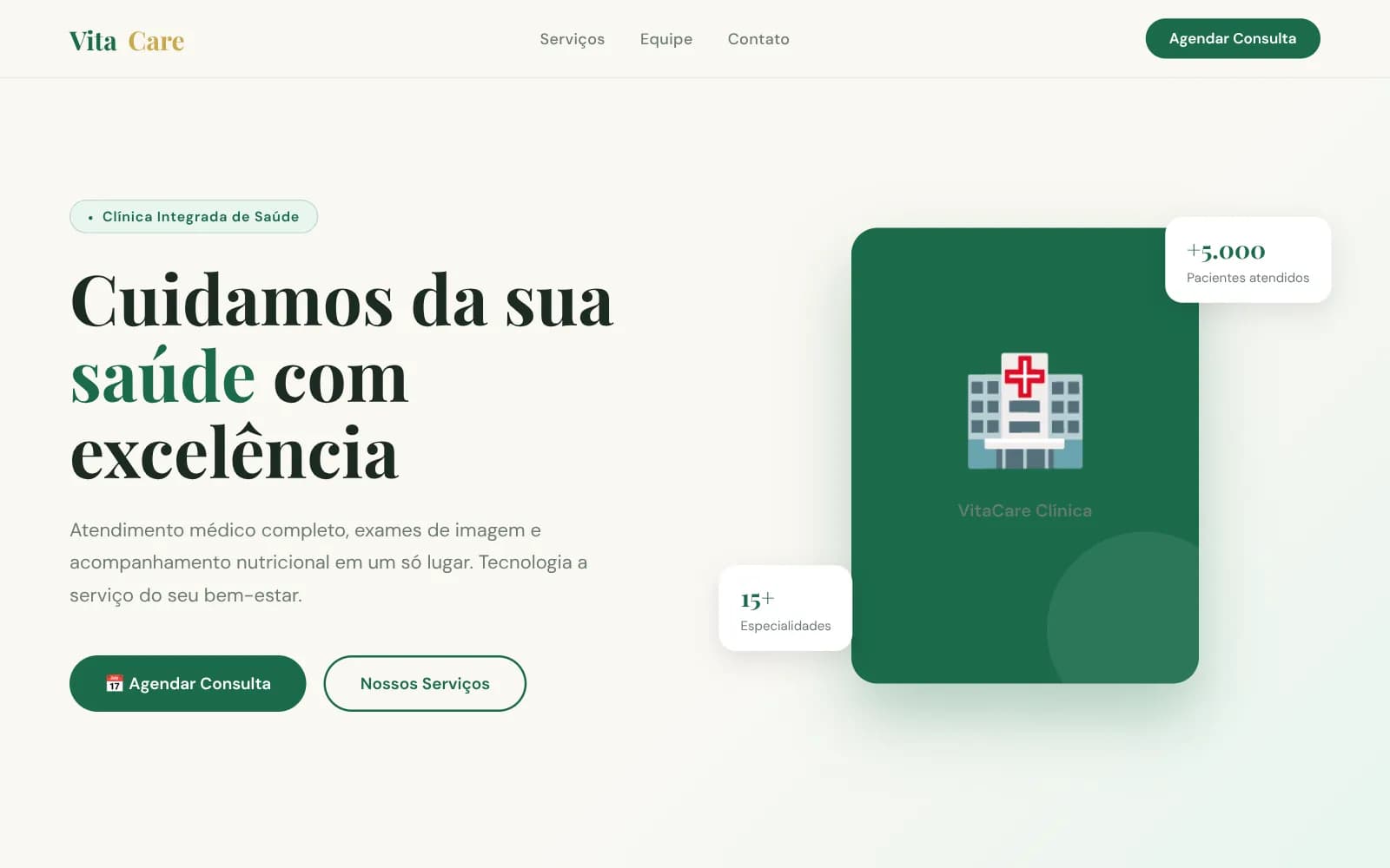 Página inicial da clínica VitaCare
